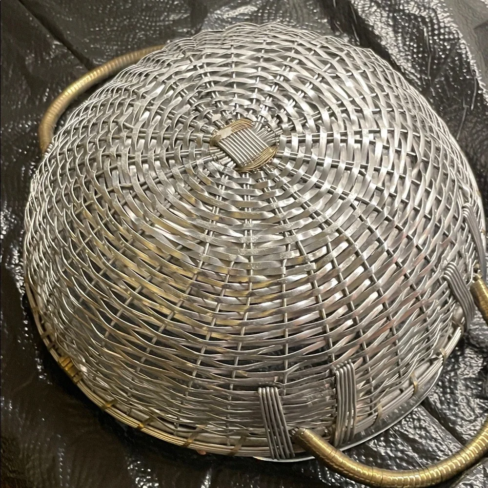 Versace Silver and Gold Woven Basket with Handles. - Picture 11 of 12